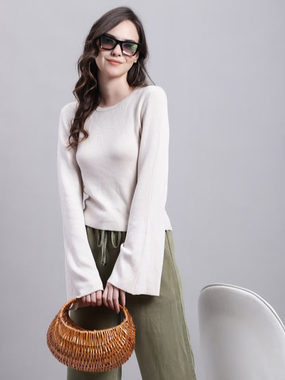 Round Neck Beige Top