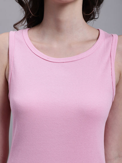 Acrylic Shift Round Neck Pink Dress