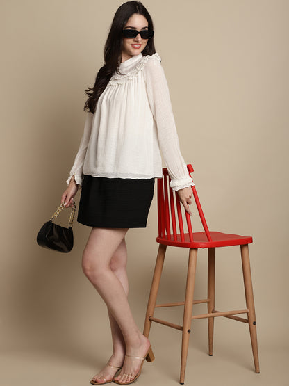 Regular Fit Cotton Lace Beige Top