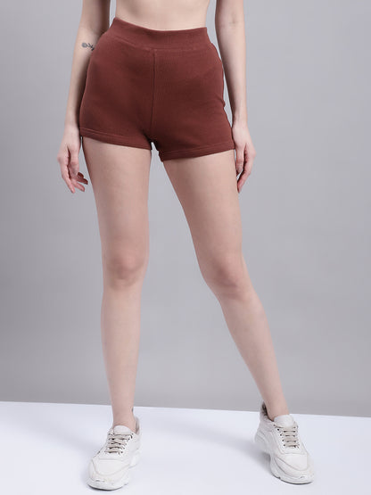 Acrylic Chocolate Brown Ribbed Bike Short