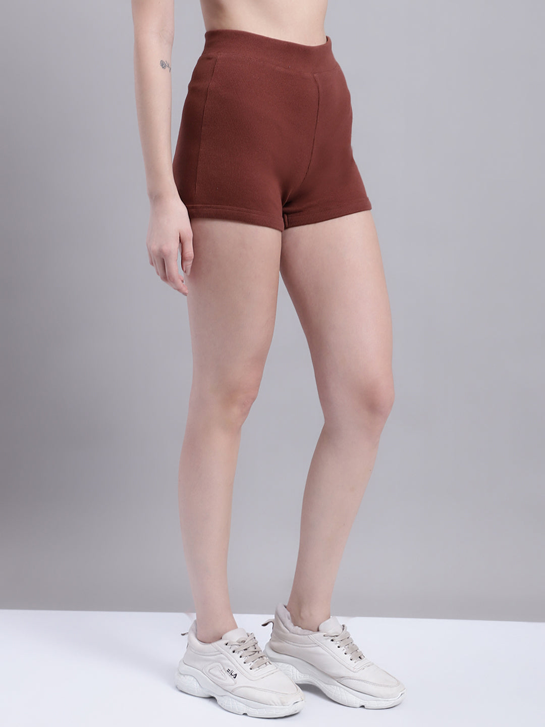 Acrylic Chocolate Brown Ribbed Bike Short