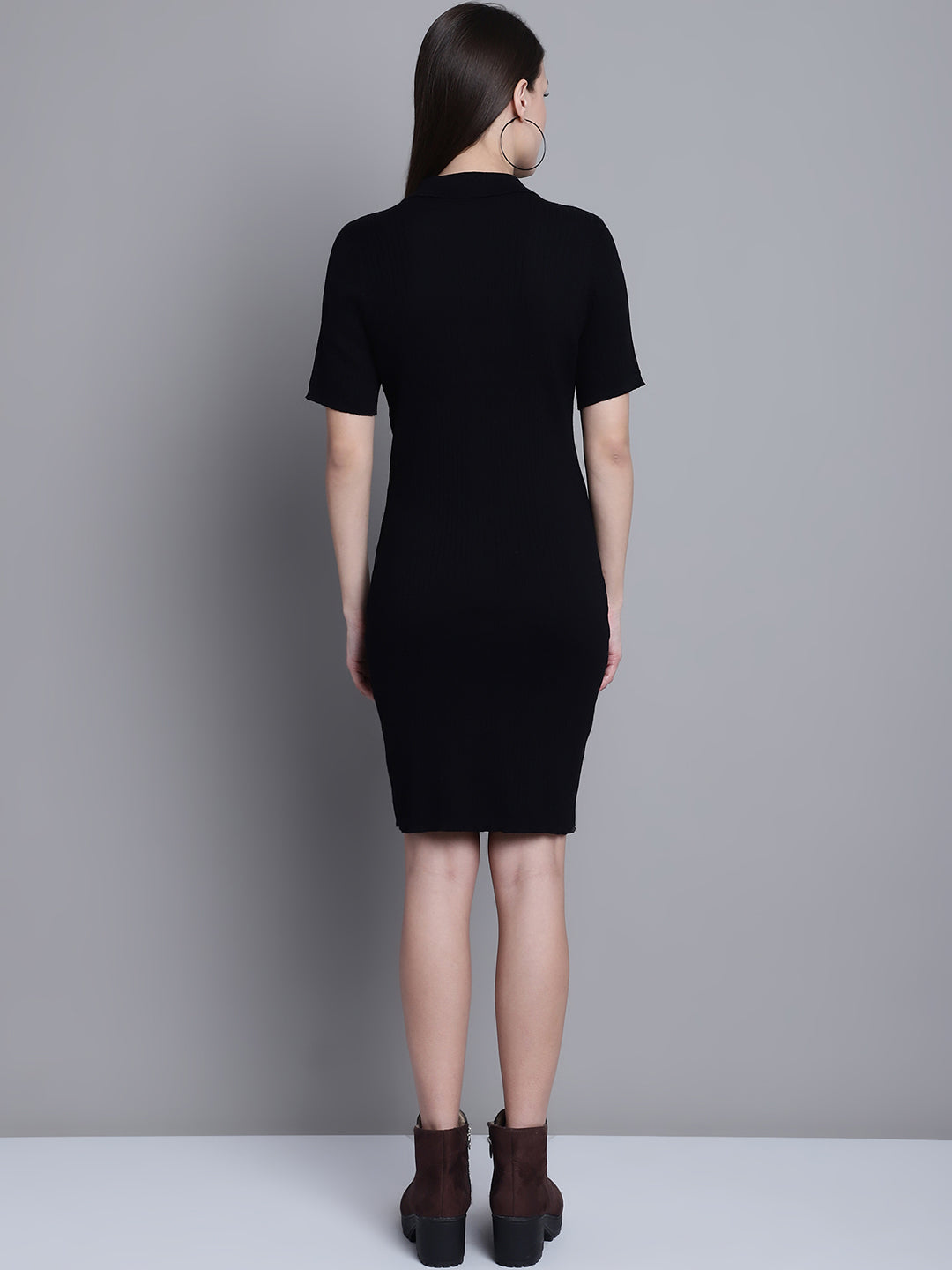 Viscose Half Sleeve Short Fitted Jersey Black Dress