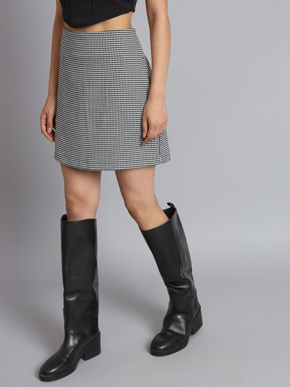 Polyester Hounds tooth Print Casual A-Line Skirt