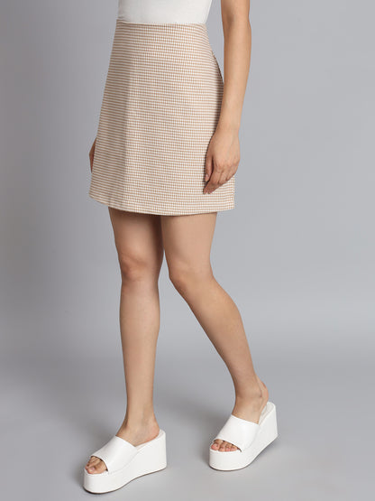 Polyester Houndstooth Print A-Line Mini Skirt