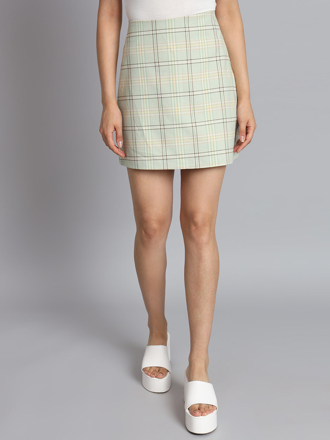 Polyester Houndstooth Print Casual A-Line Skirt