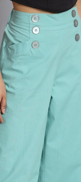 Office Wear Plus Size Sea Green Trouser Pant