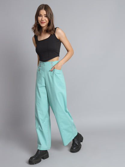 Office Wear Plus Size Sea Green Trouser Pant