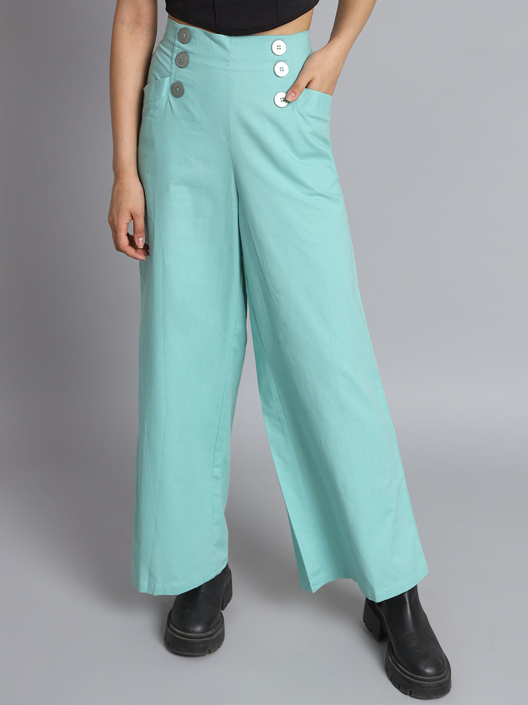 Office Wear Plus Size Sea Green Trouser Pant