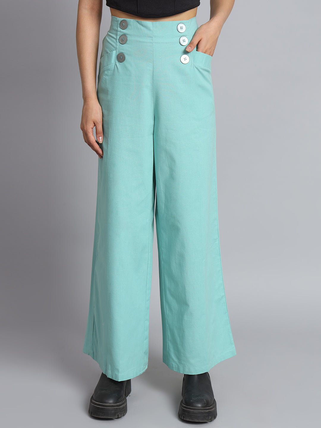 Office Wear Plus Size Sea Green Trouser Pant