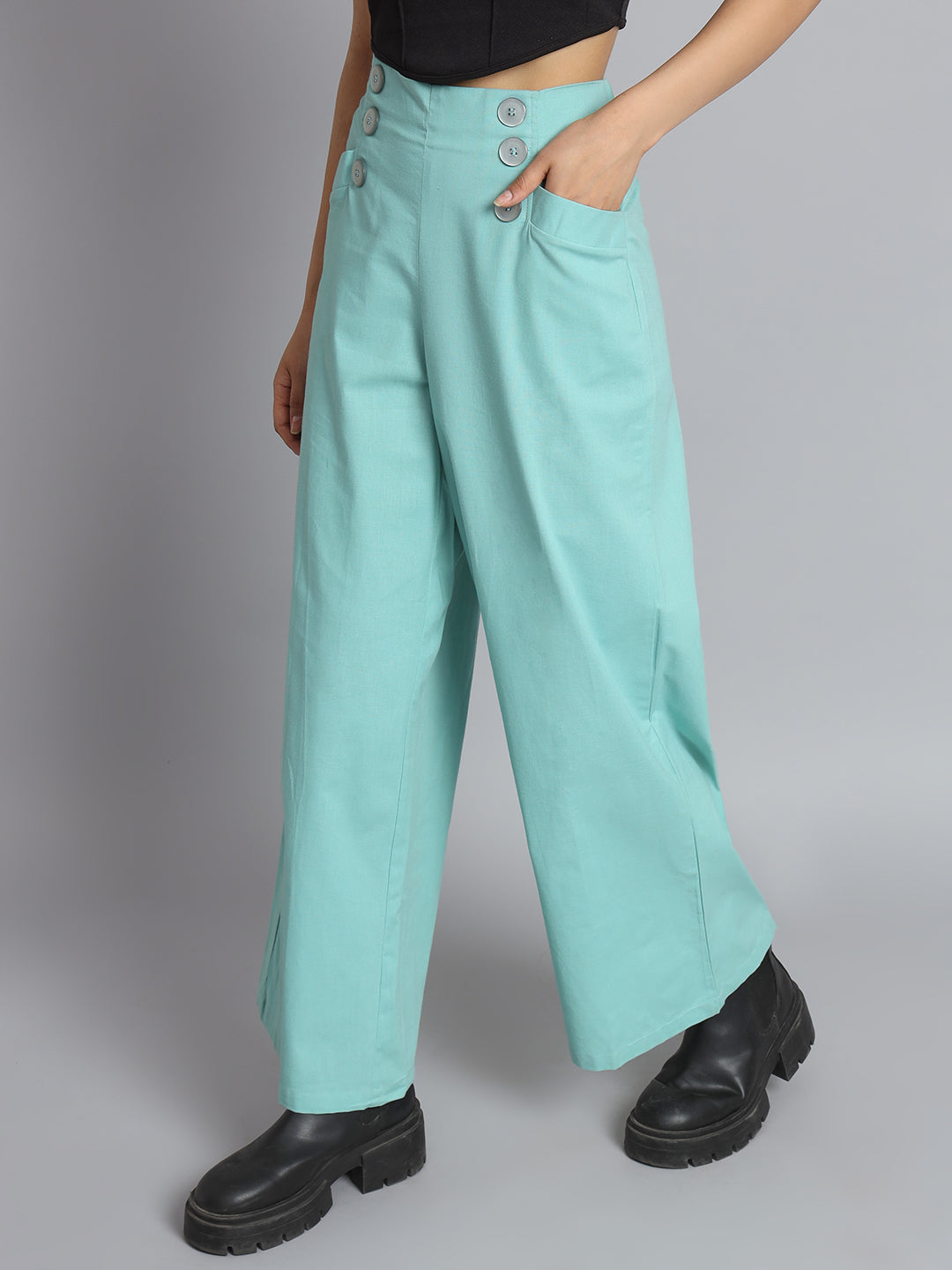 Office Wear Plus Size Sea Green Trouser Pant