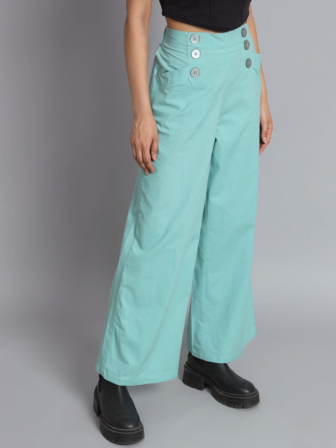 Office Wear Plus Size Sea Green Trouser Pant