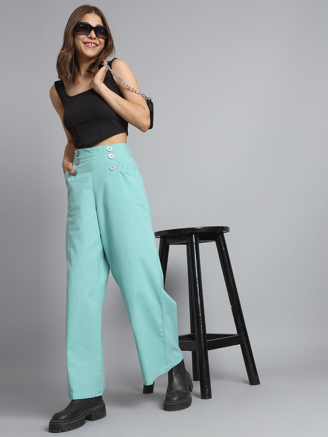 Office Wear Plus Size Sea Green Trouser Pant