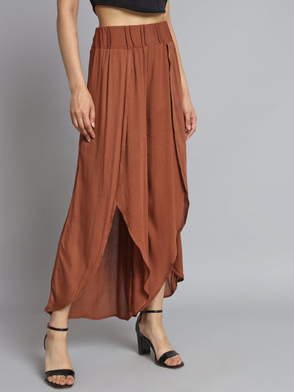 Side Slit Elastic waistband Brown Trouser