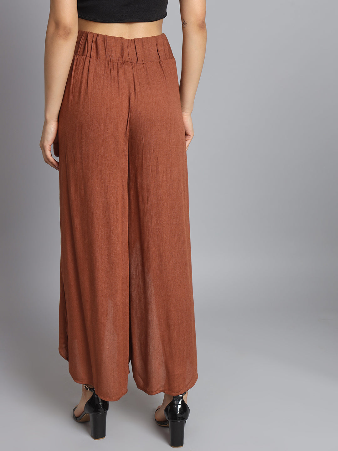 Side Slit Elastic waistband Brown Trouser