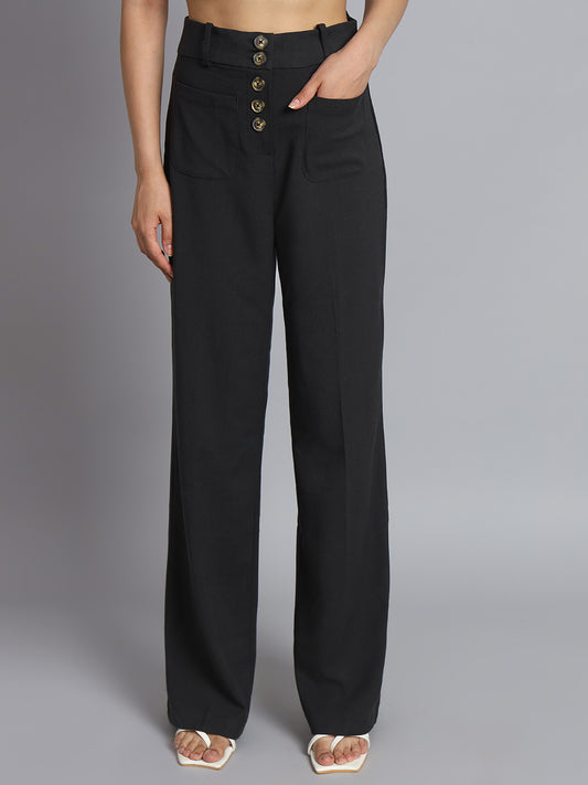 Office wear plus Size Button-Front Wide Leg Pants