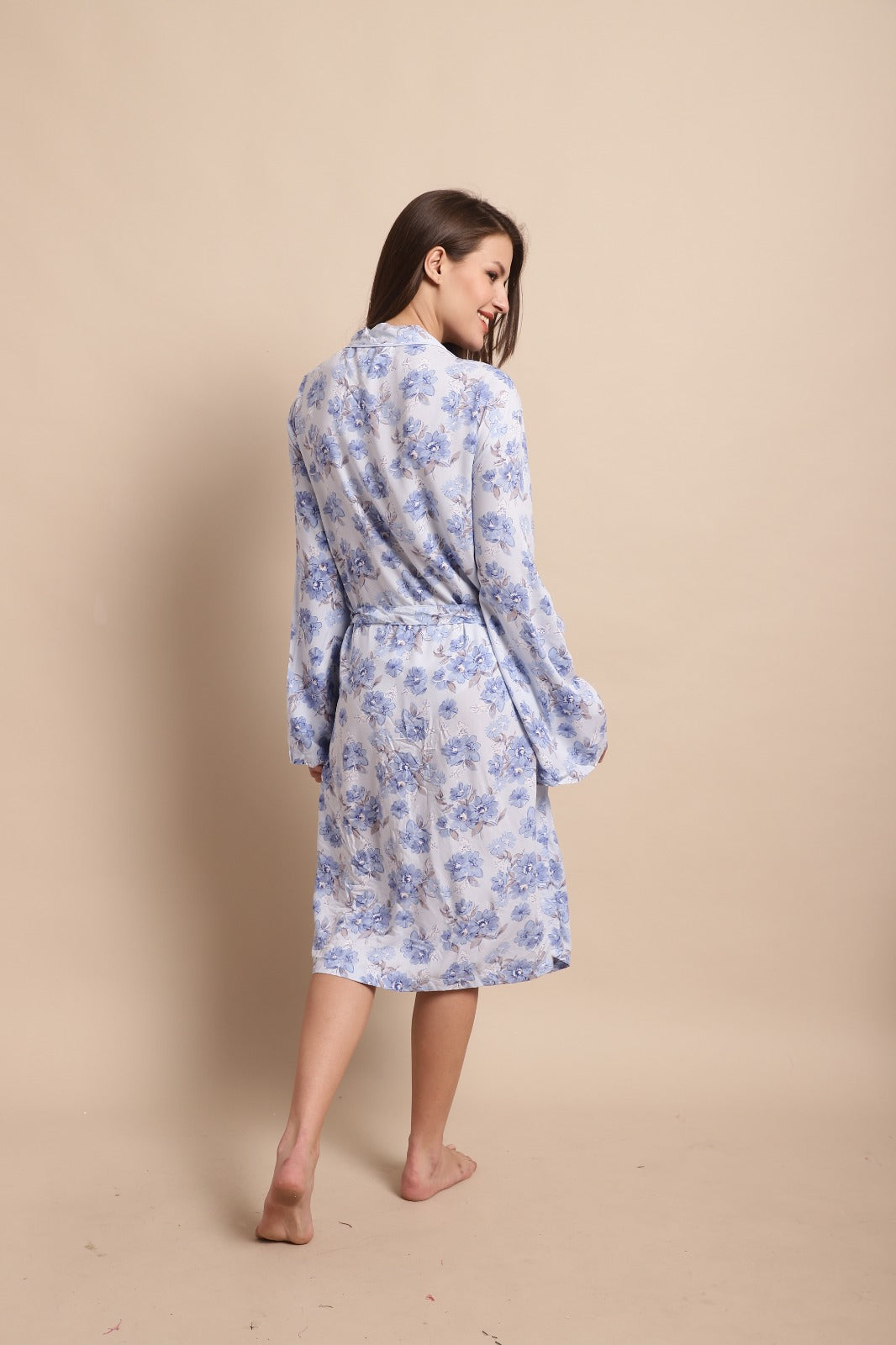 Viscose Full Sleeve Printed Blue Wrapon Dress