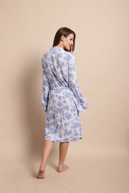 Viscose Full Sleeve Printed Blue Wrapon Dress