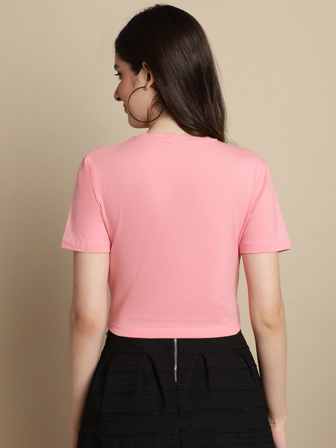 Cotton Half Sleeves Round Neck Pink Solid T-Shirt Top