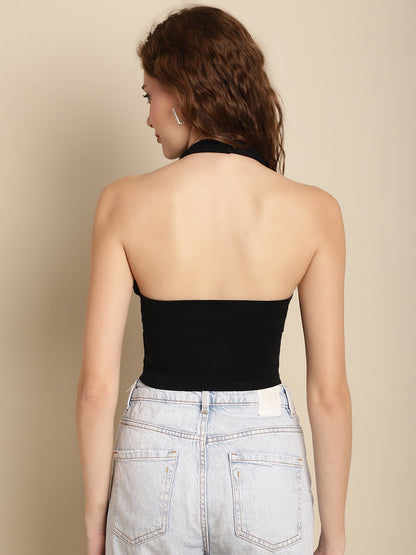 Black Crop Top with Halter Neck