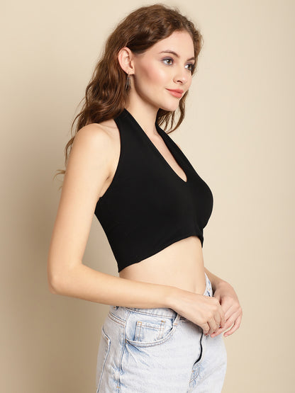 Black Crop Top with Halter Neck