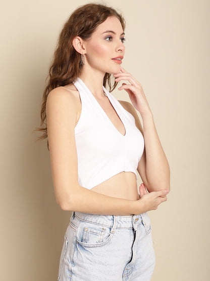 White Crop Top with Halter Neck