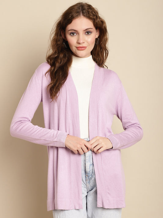 Full Sleeve Front Open Solid Purple Shrug