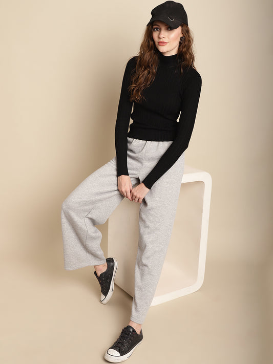 Grey straight leg trousers