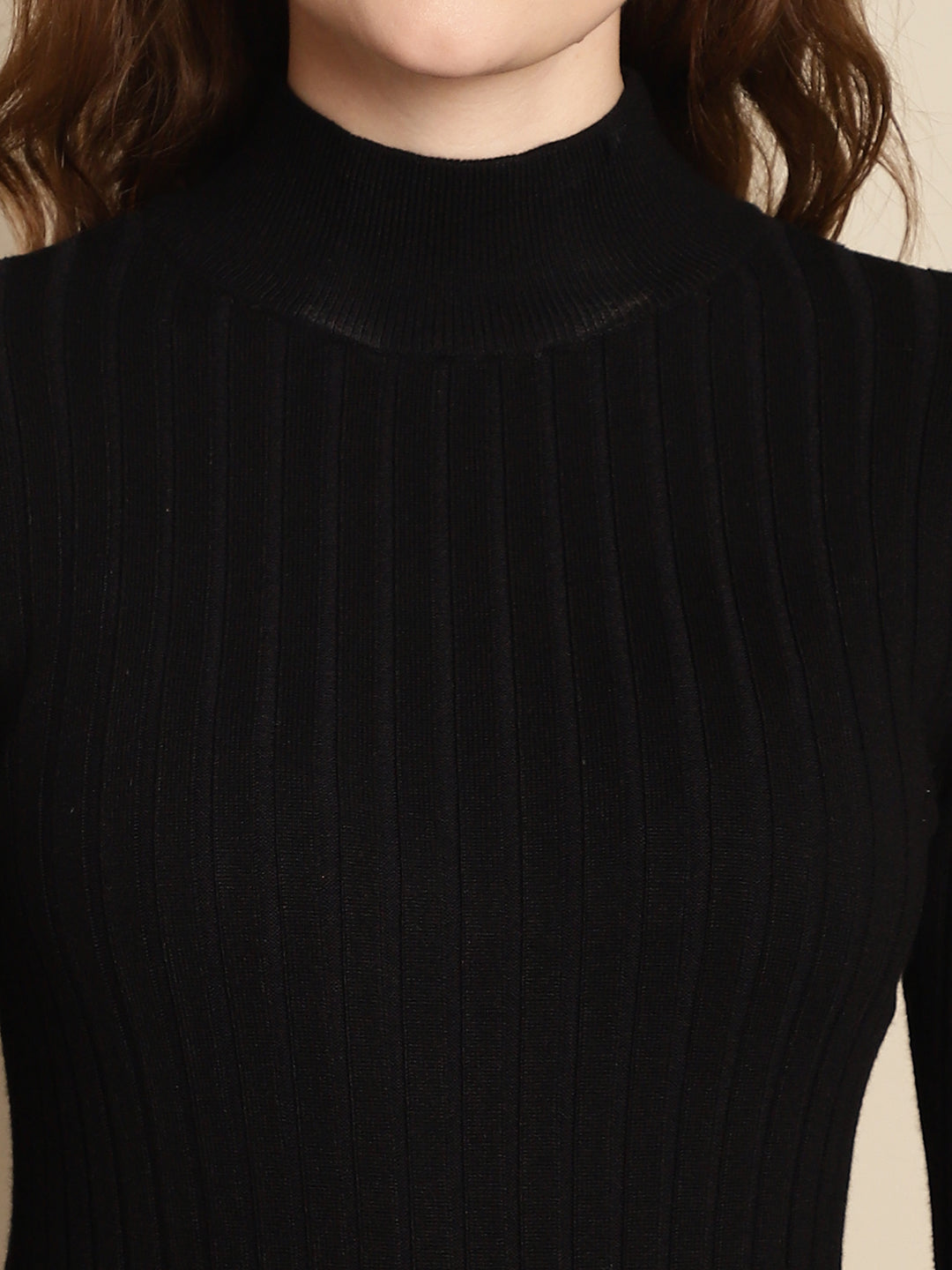 Viscose Turtle Neck Full Sleeve Ribbed Black Sweater