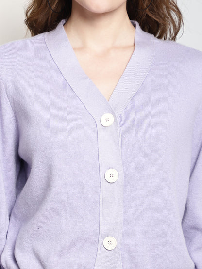 Purple Front-Open V-Neck Cardigan