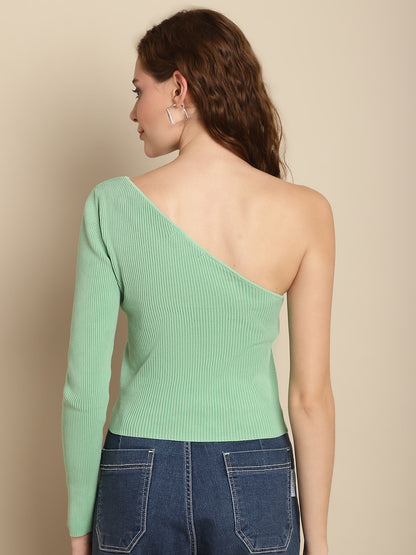 Acrylic One Side Shoulder Green Classic Top