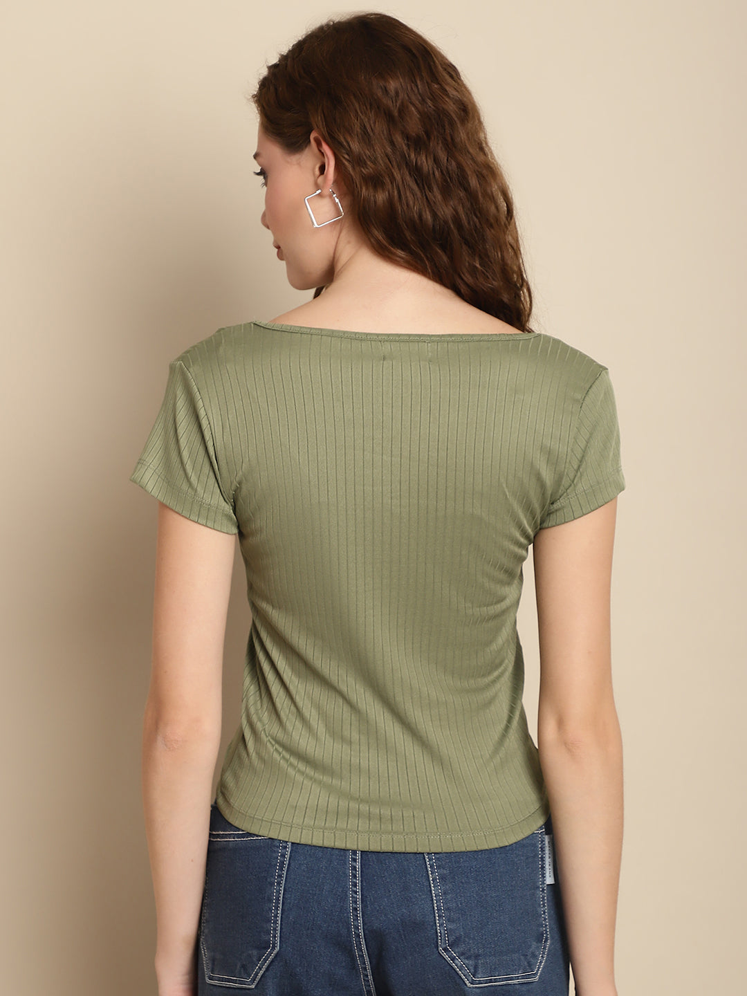 Short Sleeve Square Neck Green Summer Top