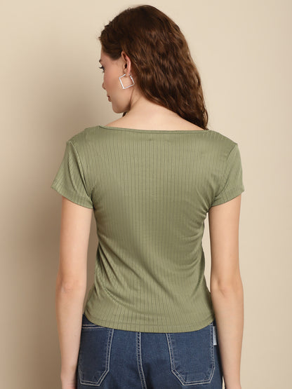 Short Sleeve Square Neck Green Summer Top