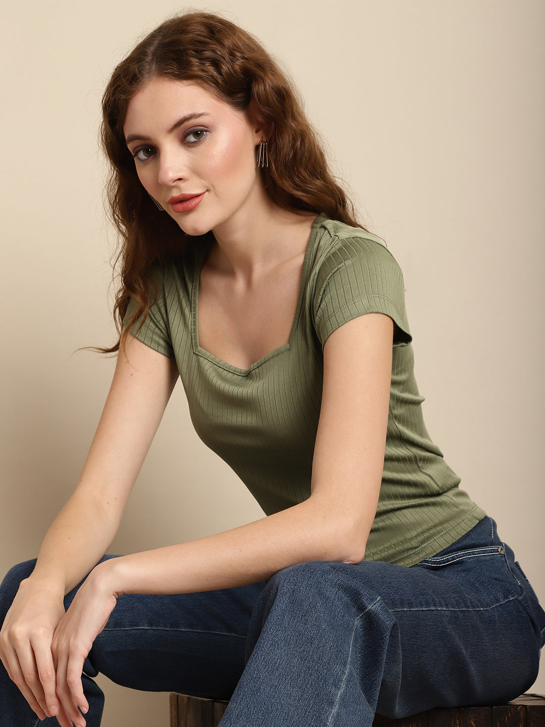 Short Sleeve Square Neck Green Summer Top