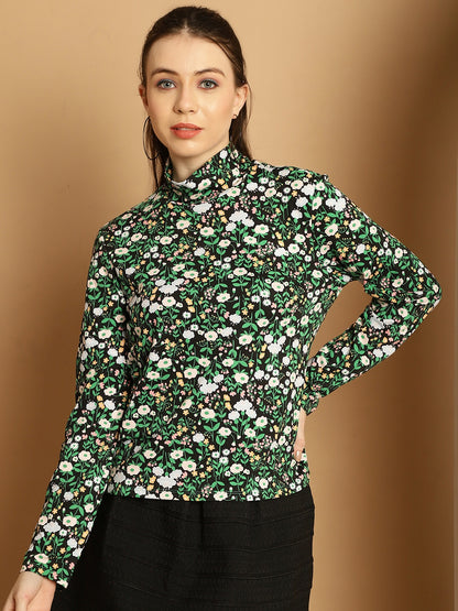 High-Neck Full Sleeve Floral Top