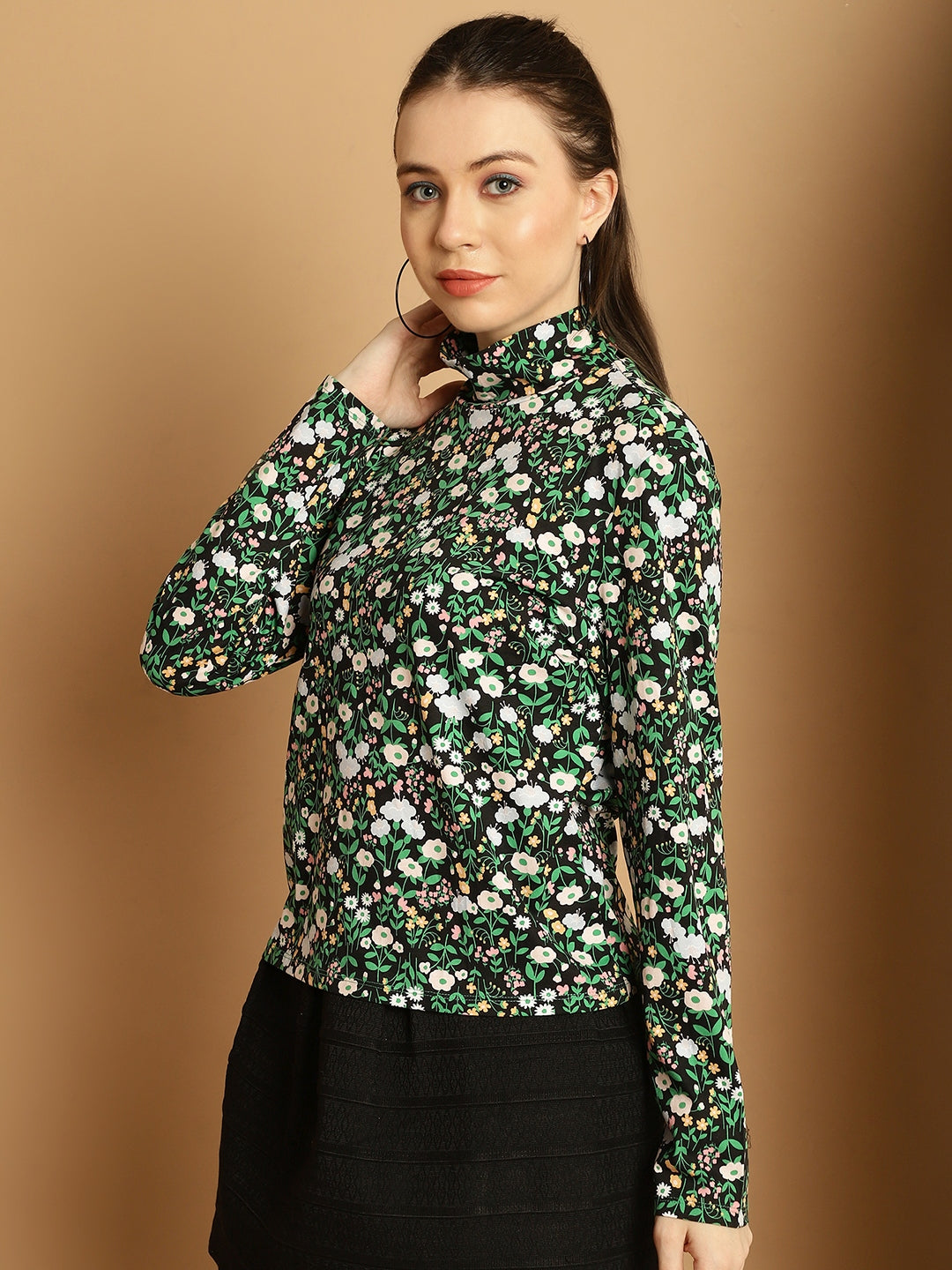 High-Neck Full Sleeve Floral Top