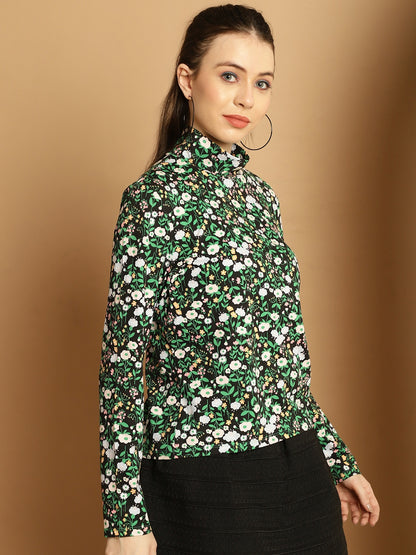 High-Neck Full Sleeve Floral Top