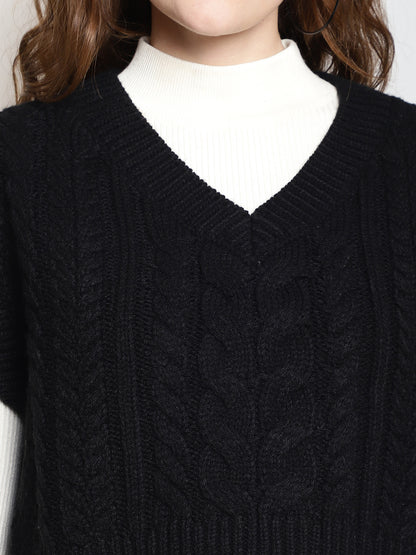 Black Acrylic Knitted V-Neck Sweater Vest