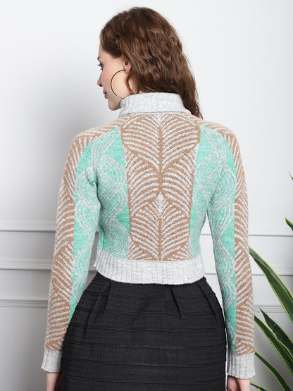 High-Neck printed light Green Sweater