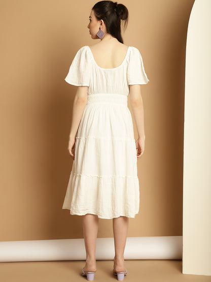 Round Neck Solid White Dress