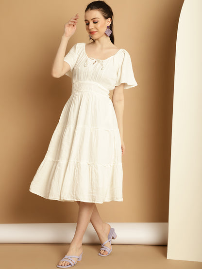 Round Neck Solid White Dress