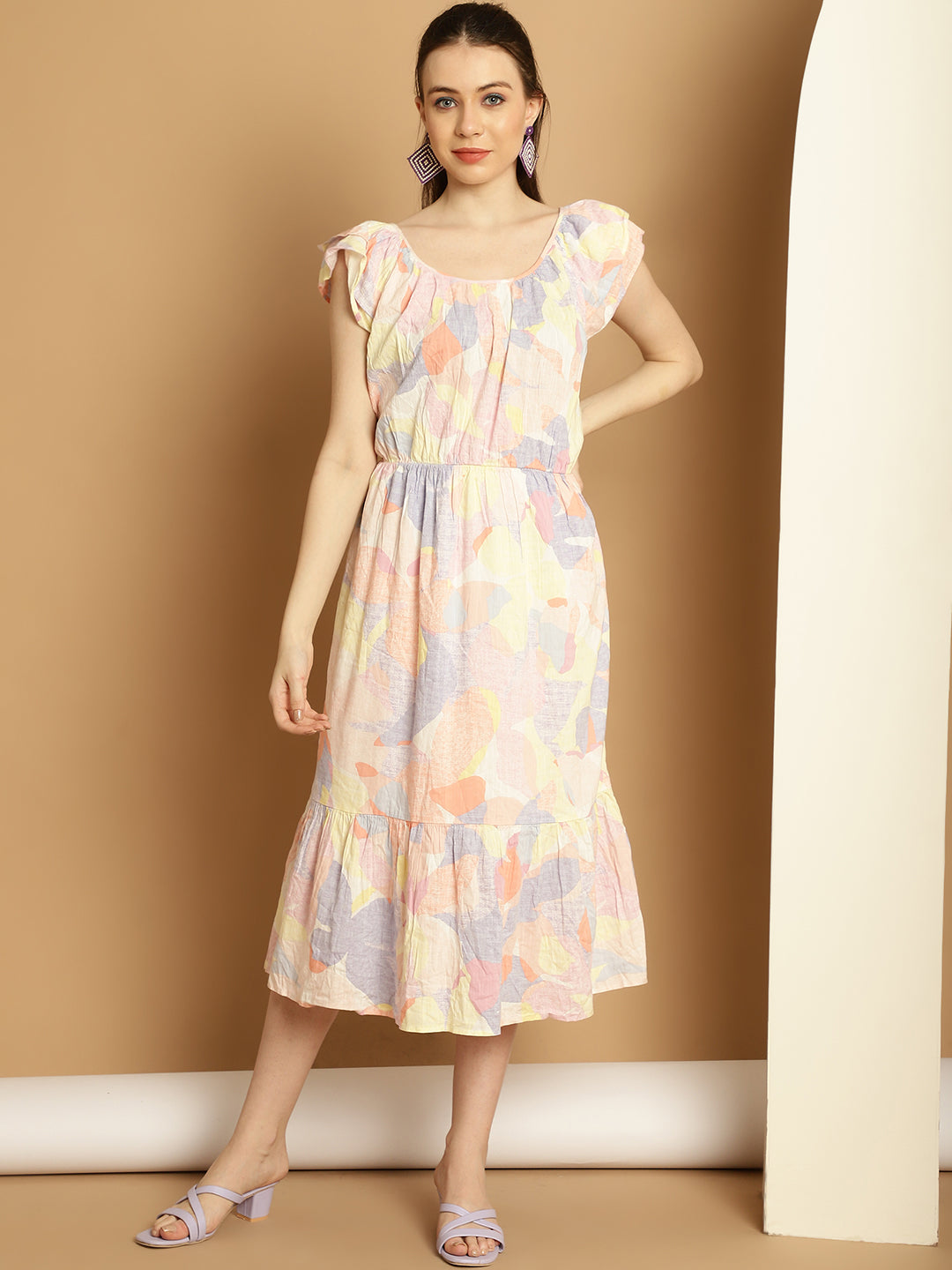 Round Neck Printed Multi-color dress