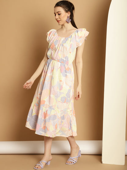 Round Neck Printed Multi-color dress