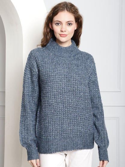 Dark Blue Turtle Neck Full Sleeve Sweater