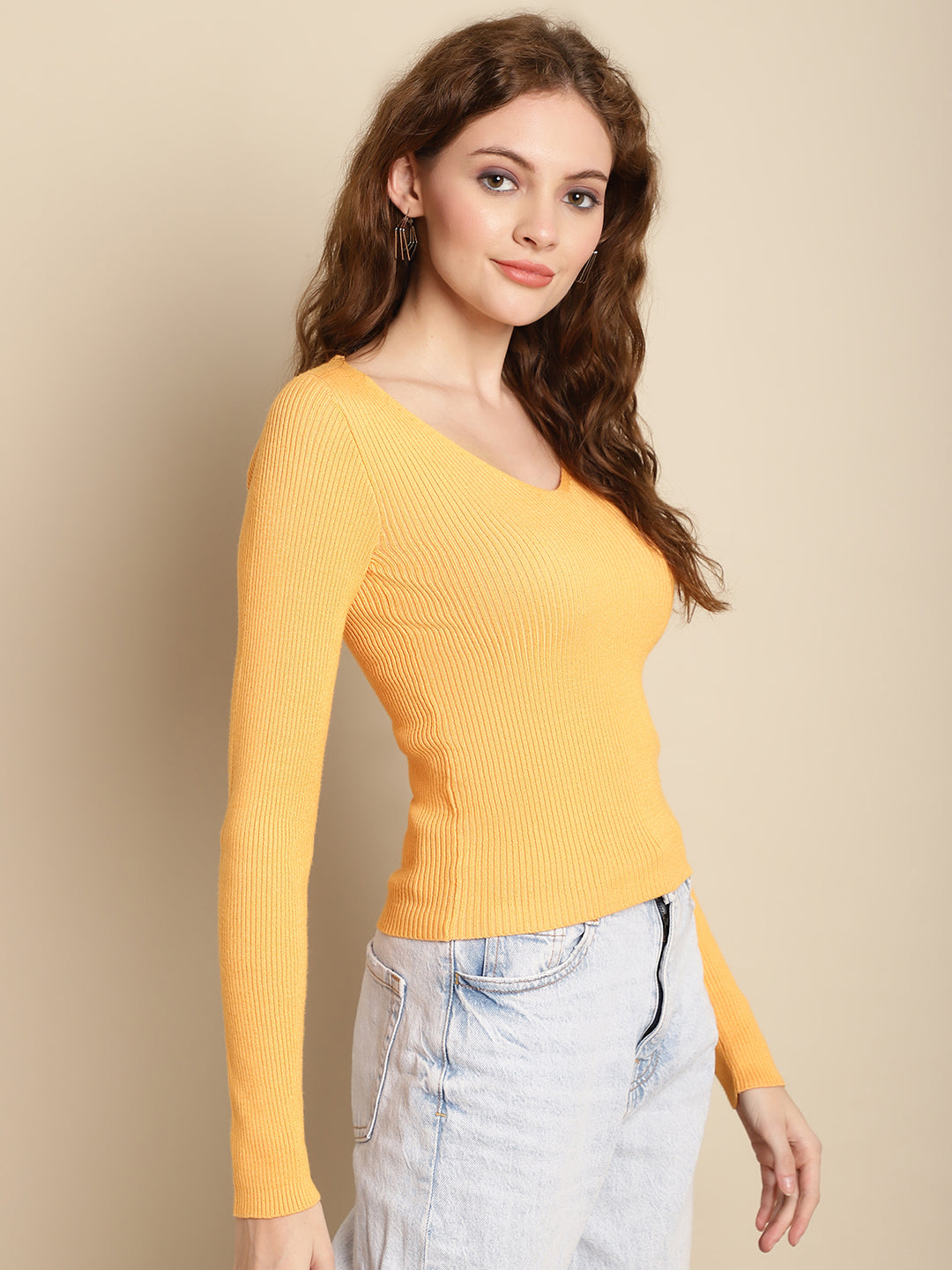 Women's Acrylic Full Sleeve Orange Top