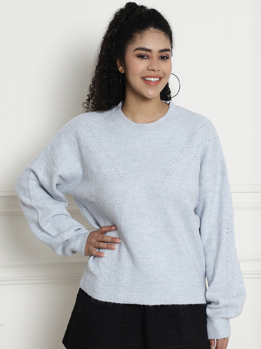 Round Neck Blue Sweater