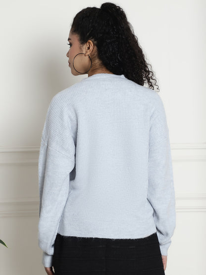 Round Neck Blue Sweater