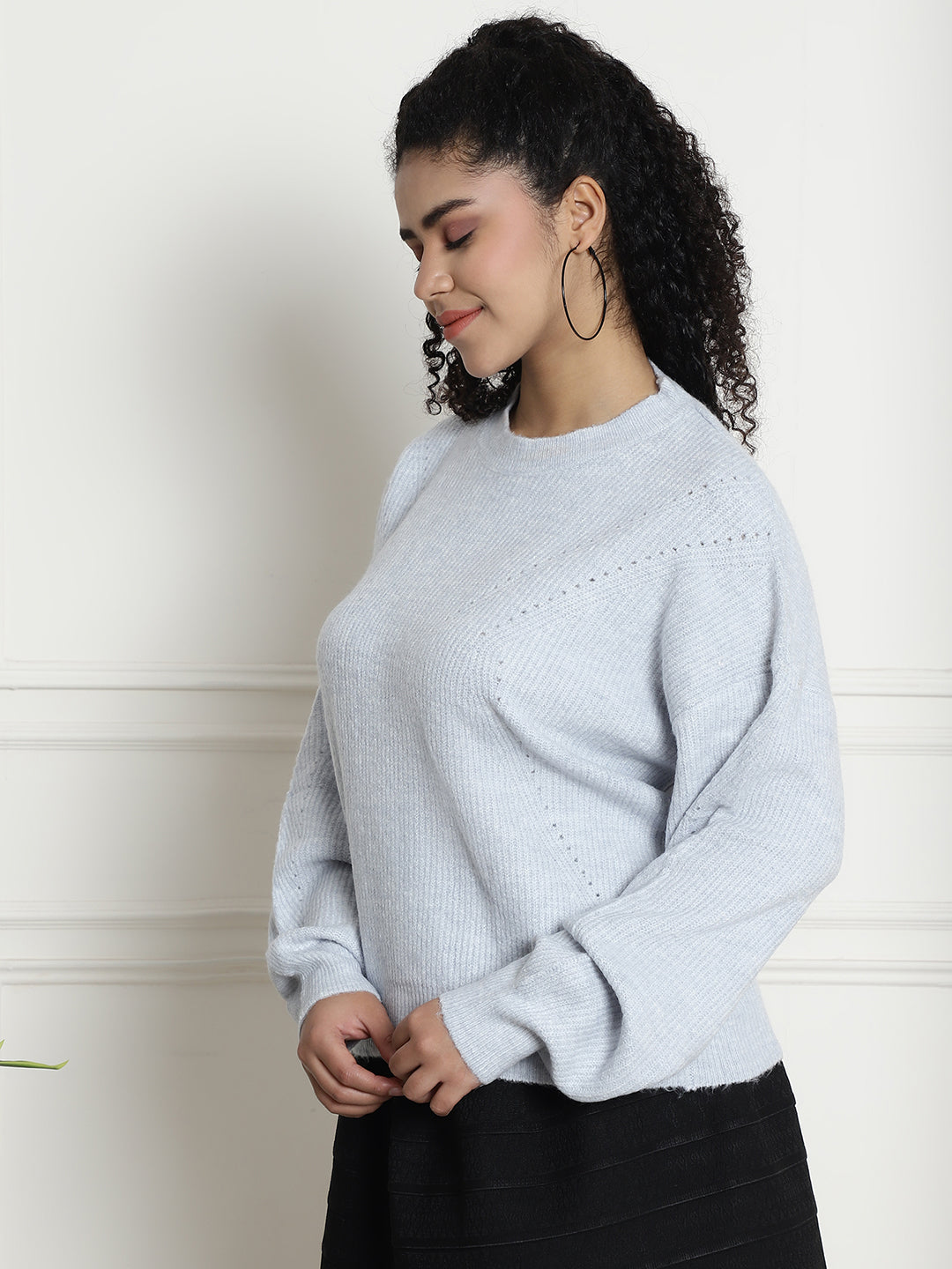 Round Neck Blue Sweater