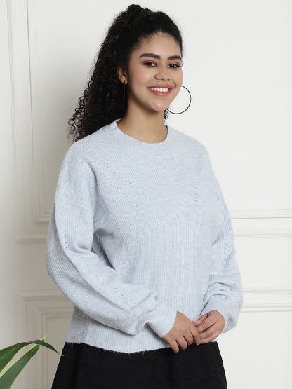 Round Neck Blue Sweater