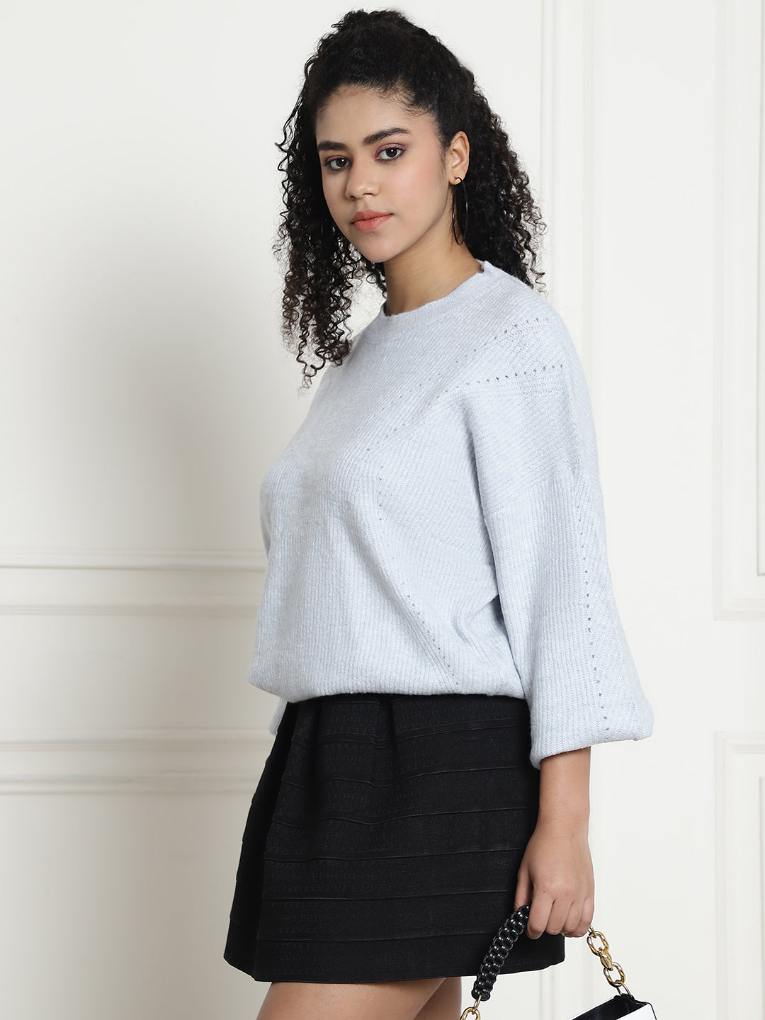 Round Neck Blue Sweater