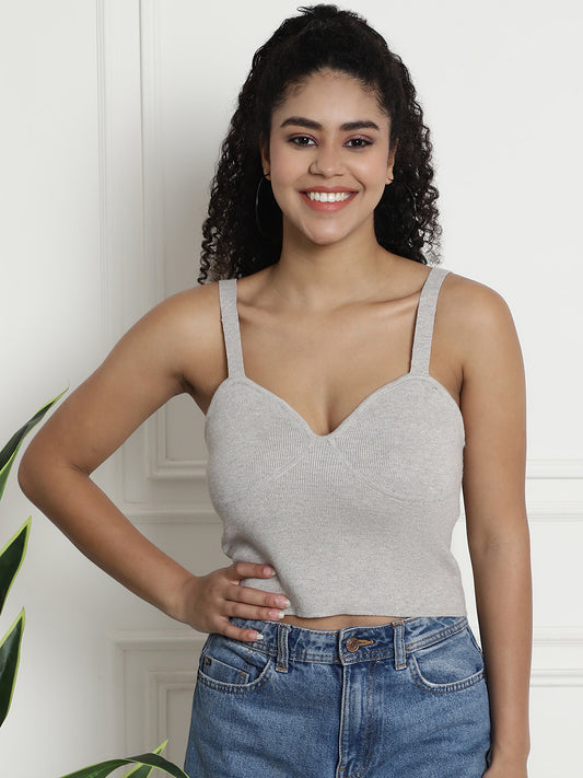 Sweetheart Neckline light Grey Strappy Crop Top